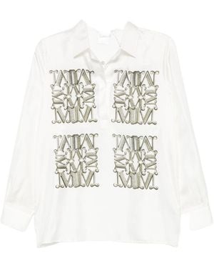 Max Mara Logo Print Silk Shirt - White
