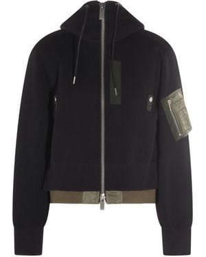 Sacai Nylon And Cotton Hoodie - Black