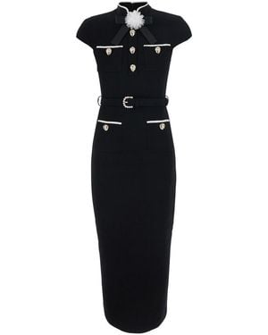 Self-Portrait Long Dress With Bow On The Front And Belt - Black