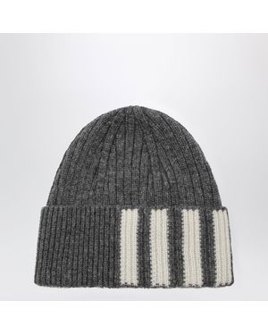 Thom Browne Ribbed Cashmere Beanie - Gray