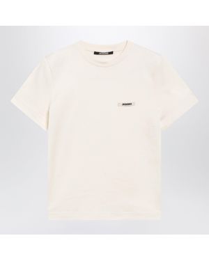Jacquemus Light Fitted T-Shirt With Grosgrain Logo - Natural