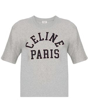 Celine Logo Cotton T-Shirt - Gray
