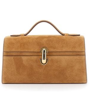 SAVETTE 'The Symmetry Pochette' Handbag With Turn Lock Closure And Top Handle - Brown