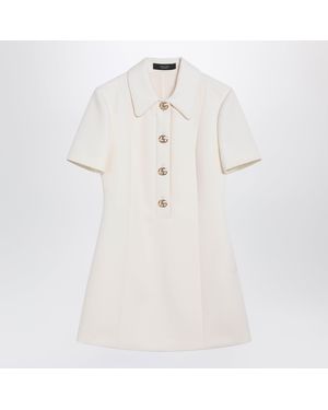 Gucci Short Wool Dress With Gg Buttons - White