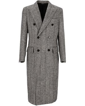 Dolce & Gabbana Dolce & Gabbana Double-Breasted Herringbone Coat - Gray