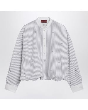 Gucci Striped Cotton Blouse With Gg Embroidery - Gray