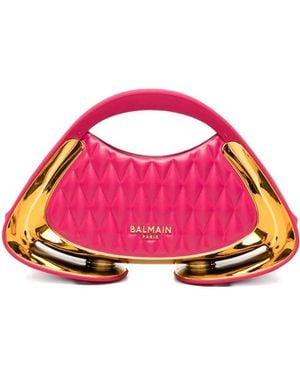 Balmain Quilted Clutch With Metallic Trim - Pink