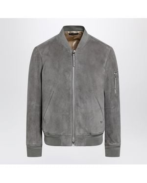 Tom Ford Suede Leather Bomber Jacket - Gray