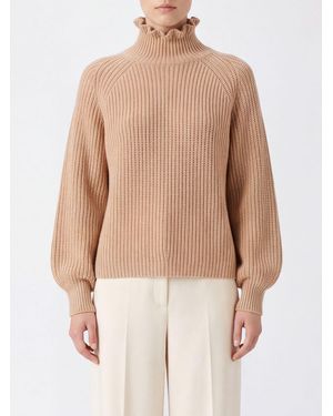 Max Mara Wool And Cashmere Turtleneck Sweater With Balloon Sleeves - Natural