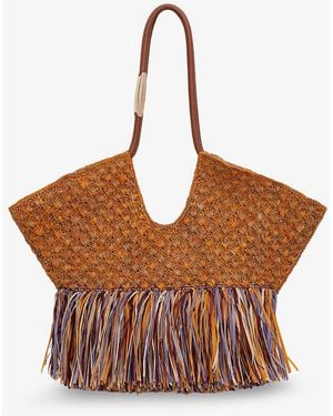 Zimmermann Golden Time Rafia Shoulder Bag With Fringe - Brown