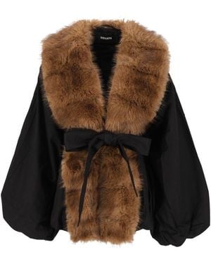 ROTATE BIRGER CHRISTENSEN Contrasting Faux Fur Collar Jacket - Brown