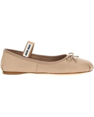 Miu Miu Logo Leather Ballet Flats - White