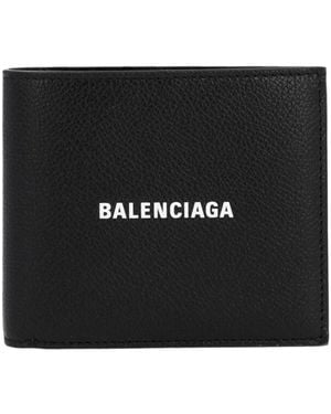 Balenciaga Contrasting Logo Print Leather Wallet - Black