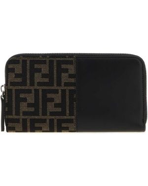 Fendi Two-Tone Jacquard And Leather Ff Wallet - Black