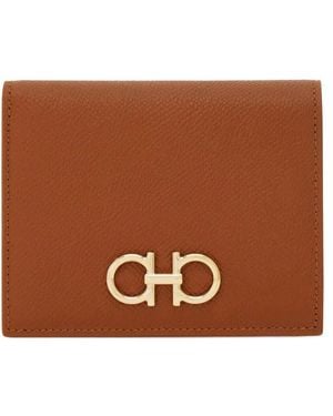 Ferragamo Gancini Hammered Leather Compact Wallet - Brown
