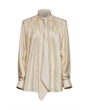 Bottega Veneta Prosecco Shiny Viscose Twill Blouse With Tie Neck - Natural