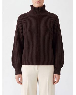 Max Mara Wool And Cashmere Turtleneck Sweater With Balloon Sleeves - White