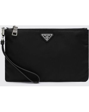 Prada Re-Nylon And Saffiano Leather Pouch - Black