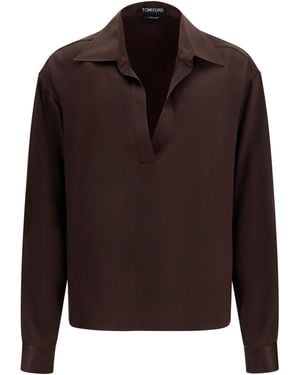 Tom Ford Deep V-Neck Silk Shirt - Brown