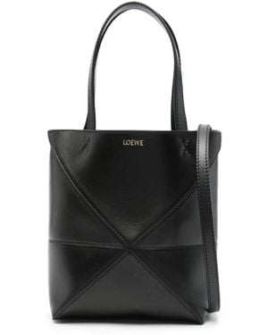 Loewe Puzzle Fold Mini Leather Tote - Black