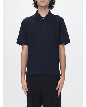 Saint Laurent Short-Sleeve Cotton Polo Shirt With Embroidered Ysl Monogram - Blue