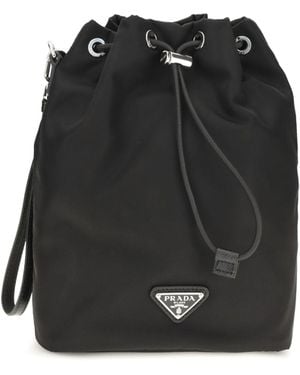 Prada Re-Nylon And Saffiano Leather Bucket Bag - Black