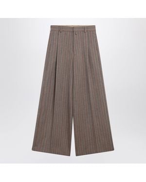 Dries Van Noten Wide-Leg Pinstripe Wool Pants - Gray