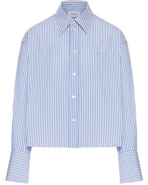 Celine Cropped Shirt Striped Cotton Poplin - Blue