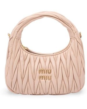 Miu Miu 'Wander' Matelassé Leather Hobo Bag - Pink