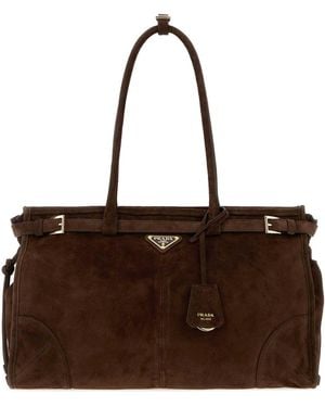 Prada Suede Large Bonnie Shopping Bag - Brown