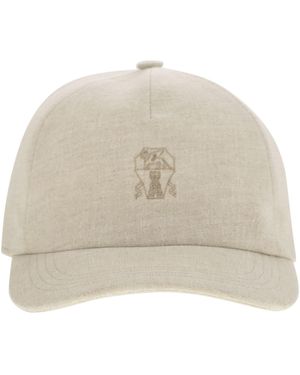 Brunello Cucinelli Linen Baseball Hat With Shiny Band in