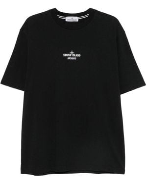 Stone Island Regular Fit T-Shirt With 'Archivio' Print - Black