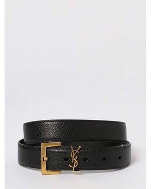Saint Laurent Cassandre Grained Leather Belt - Gray