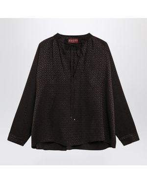 Gucci Brown Jacquard Silk Shirt With Clamps - Black