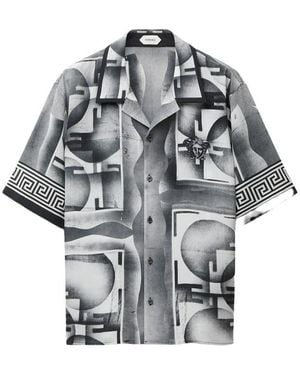Versace Shirt Short-Sleeved Silk - Gray