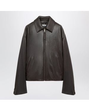 Loewe Dark Deerskin Zip-Up Jacket - Black