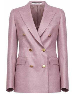 Tagliatore Virgin Wool And Silk Double-Breasted Blazer - Pink