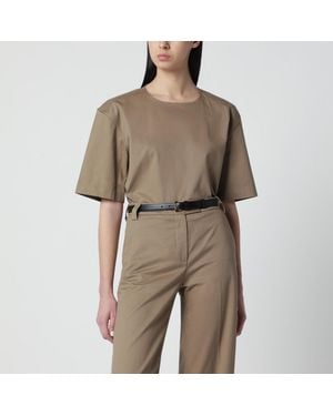 Thelatest Short-Sleeve Cognac Cotton Top - Natural