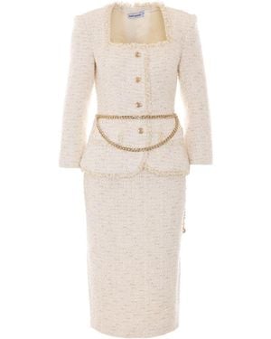 Self-Portrait Self Portrait Boucle' Tailored Chain Midi Dress - Natural