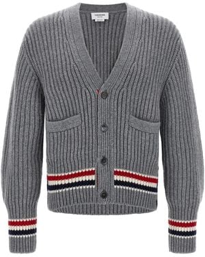 Thom Browne Rwb Tape Cardigan - Gray