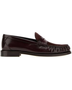 Brunello Cucinelli Burgundy Leather And Suede Loafers - White
