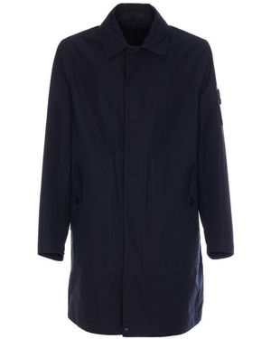 Stone Island Logo Weatherproof Trench - Blue
