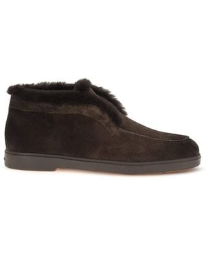 Santoni Suede Shearling Ankle Boots - White