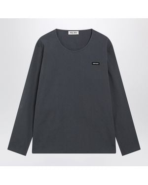 Miu Miu Hematite Stretch Poplin Top - Gray