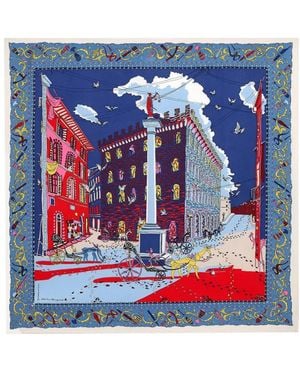 Ferragamo Palazzo Spini Feroni Print Silk Foulard - Blue