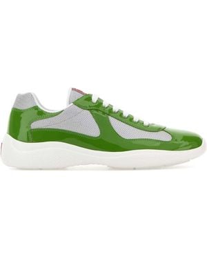 Prada Two-Tone Leather And Fabric America S Cup Sneakers - Green