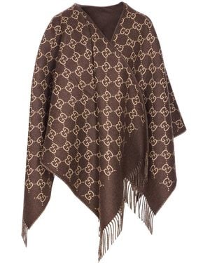 Gucci Gg Jacquard Wool Cape - Brown