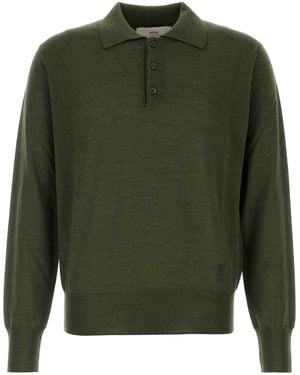 Ami Paris Cream Viscose Blend Oversize Polo Shirt in Natural