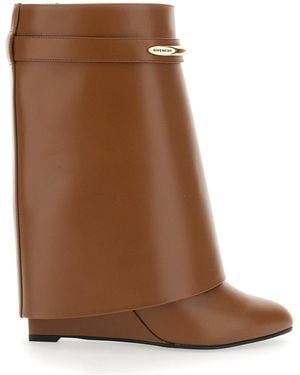 Givenchy Wedge Heel Ankle Boots With Logo Plate On The Side - Brown