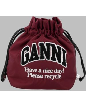Ganni Drawstring Pouch Clutch - Red
